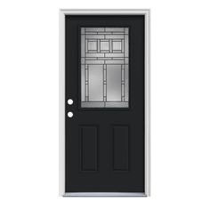 a black door with glass on the side