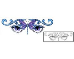 an eye and butterfly tattoo design on a white background with the word,'love is in