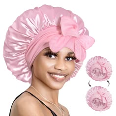 PRICES MAY VARY. 【Double Layer Satin Lined】Double layer silk satin bonnets for you, the sleeping cap can be reversible for both sides, outside and inside are the same smooth. You can also choose same or different colors, good idea for head to protect hair in good style. 【𝐅𝐢𝐱 𝐰𝐢𝐭𝐡 𝐋𝐨𝐧𝐠 𝐁𝐚𝐧𝐝】This superior non-slip satin Bonnet for Sleeping is featured with stretchy soft long band in size of 2.8” wide and 58” length, elastic and skin friendly, adjust tightness, then wrap in different Pink Satin Bonnet, Satin Hair Wrap, Hair Wraps For Sleeping, Pink Bonnet, Silk Hair Bonnets, Sleeping Cap, Satin Bonnets, Sleep Hairstyles, Hot Pink Hair