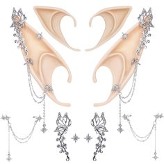 PRICES MAY VARY. [Fairy Elf Ears]: Well-designed and extremely lifelike, give you a special experience in the party.Ideal costume masquerade accessories for cosplay,renaissance, halloween,christmas,carnivals and fancy dress parties [Butterfly Fairy Ears]: These gorgeous pierced elf ears are extremely luxurious looking and beautifully accents virtually any style. And can provide a fantasy fairy-like atmosphere for you. Magnificent and exquisite design with gorgeous color makes you more noticeable Elf Ears With Piercings, Ears With Piercings, Fairy Headpiece, Sliver Earrings, Elf Ear Cuff, Fairy Ears, Anime Party, Fairy Crown, Butterfly Earrings Gold