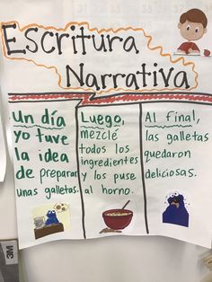 a bulletin board with spanish words and pictures on it