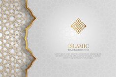 an islamic background with gold and silver geometric ornaments on a white wallpapered backdrop