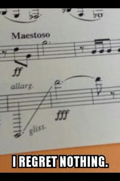 sheet music with the words i regret nothing