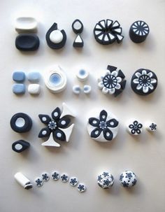 several different types of black and white buttons