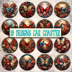 19 designs car coasters with butterflies on them