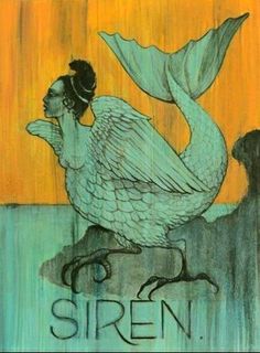 a drawing of a bird sitting on top of a wooden sign that says, siren