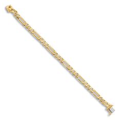 Dynamic solid high-polish figaro links nestle one another along the length of this distinctive men's bracelet. Fashioned in 14K yellow gold, the 8-inch chain secures in place with a 14K white gold box clasp. Jared The Galleria Of Jewelry, Gold Box, Box Clasp, Men's Bracelet, Link Bracelets, Mens Bracelet, Mens Jewelry, Yellow Gold, White Gold