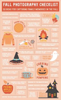 the fall photography checklist with pumpkins and other things to do for it's halloween