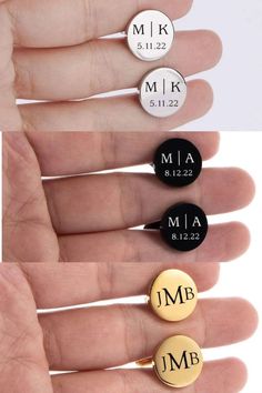 three different types of rings with names on them