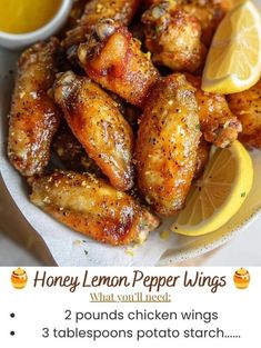 the recipe for honey lemon pepper wings is shown