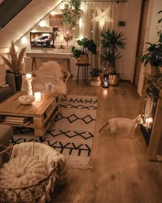 a living room filled with furniture and lots of plants