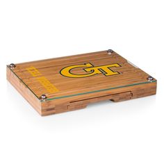 a wooden box with a football helmet on it