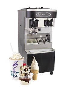 an ice cream sundae and coffee machine on a white background