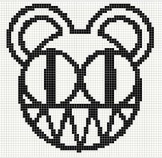 a cross stitch pattern with the letter o and two circles in black on a white background