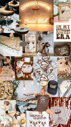 Espresso martini themed birthday & bachlorette party ideas collage Bachelorette Trip Themes, 29 Birthday Ideas For Her, 40th Birthday Trip Ideas, 29th Birthday Decorations, 30th Birthday Weekend, Birthday Diy Ideas, 25th Birthday Ideas For Her, 35th Birthday Cakes, 25 Birthday Decorations