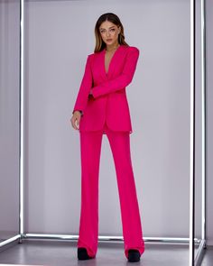 Hot Pink Bell Bottom Pants Suit Set With Blazer, Pink Blazer Trouser Suit for Women, Pink Trouser Set for Women, Pants Suit Set Womens - Etsy Elegant Pink Long Sleeve Sets, Pink Fitted Suit For Parties, Pink Suits For Spring Evening, Pink Fitted Suits For Party, Chic Pink Sets For Evening, Elegant Pink Evening Set, Elegant Pink Evening Sets, Pink Spring Party Suit, Chic Pink Blazer For Business