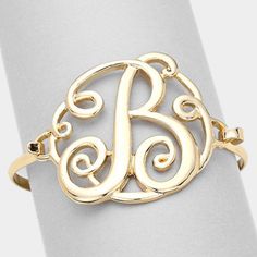 Gold Filigree Metal Circle Monogram Initial Classic Curlicue Calligraphy Pendant Hook Fashion Statement Bracelet Size : 1.75" H, 2.25" D Theme : Monogram Hook Closure Fancy Twist / Curl / Curlycue Curve / Coil / Name G 04826 B Elegant Monogram Name Bracelet For Personalized Gift, Elegant Monogram Name Bracelet As Personalized Gift, Elegant Monogrammed Name Bracelet For Personalized Gift, Adjustable Monogram Name Bracelet, Adjustable Initials Name Bracelet, Initial Bangle Bracelet, D Monogram, Initial Bracelet Silver, Initial Bracelets