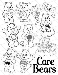 care bears coloring pages with hearts and flowers