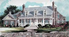 this is an artist's rendering of the front elevation of these country house plans