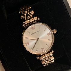 Brand New In Box! Armani Rose Gold Watch. No Scratches Armani Watches Women, Classic Rose Gold Watches As Gift, Rose Gold Diamond Watch With Round Dial For Evening, Classic Rose Gold Watches For Gifts, Elegant Pink Diamond Watch For Gift, Elegant Pink Diamond Watch As Gift, Formal Rose Gold Diamond Analog Watch, Evening Rose Gold Quartz Watches, Rose Gold Watches For Evening With Round Dial