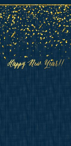 a blue background with gold confetti and the words happy new year on it