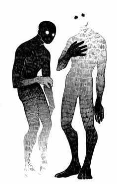 two people standing next to each other, one with an alien head on his chest