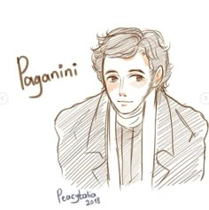 a drawing of a man in a suit and tie with the words paganni on it