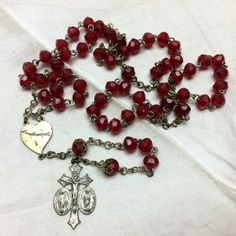 Symbolic Objects, Vintage Beaded Rosary As Gift, Handmade Red Cross Rosary, Handmade Red Rosary, Red Rosary, Adjustable Red Rosary, Red Adjustable Rosary With Round Beads, Vintage Rosary, Rosary Beads