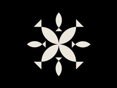 an abstract black and white pattern with four pointed petals on the center, in square format