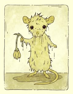 a drawing of a mouse holding a flower in it's hand and standing on the ground