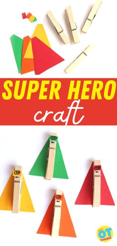 the super hero craft is made with construction paper and wooden pegs to make it look like