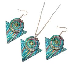 Multicolored Necklace And Earring Set. Various Colors Against Turquoise. Geometric Designs-Circle And Triangle. Perfect To Wear Alone Or Separately. A Great Jewelry Set! Nwot! Green Circle Bohemian Jewelry, Green Bohemian Circular Jewelry, Bohemian Green Circular Jewelry, Blue Metal Jewelry, Blue Bohemian Jewelry With Geometric Shape, Unique Multicolor Geometric Jewelry, Handmade Blue Geometric Jewelry, Bohemian Blue Geometric Earrings, Nickel-free Blue Circular Jewelry