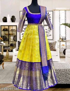 Saree To Frock Designs, Saree To Frock, Pattu Gown, Party Wear Long Gowns, Lehenga Designs Simple