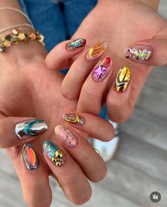 Funky Gel Nails, Decora Nails, Eclectic Nails, Aries Nails, Nail Poses, Match Nails, Neutral Nails Acrylic, Funky Nail Designs, Shellac Colors