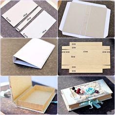 several pictures of different types of cards and envelopes that are made from cardboard boxes