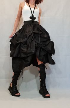 "Circle Black Skirt, Extravagant Skirt, Ball Cocktail Skirt ❤️ Extravagant designs and high quality fabrics! You can wear it like a skirt, dress and tunic On the inside there are links to find and customize in your own way ❤️ Materials & Care Taffeta Hand wash at low temperatures. Do not machine dry. Do not iron. Do not dry clean! ❤️ Sizing We can make your piece from XS to 5XL! Everything in the shop can be also made according to your measures free of charge! ❤️ Shipping ✈ Ready to ship The Fantasy Skirt, Modest Feminine, Cocktail Skirt, Skirt Outfits Aesthetic, Dark Skirts, Senior Thesis, Steampunk Skirt, Gothic Skirt, Cocktail Skirts