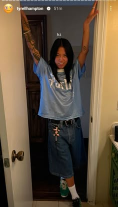 via tyrell hampton's insta story #swagy #fit #blue #jeanshorts #tattoos #tomboy Masc Summer Fits, Masculine Summer Outfit, Masc Women Fashion, Masc Outfits Summer, Masculine Women Outfits, Masc Summer Outfits, Masculine Women Fashion, Masc Outfits For Women, Masculine Outfits