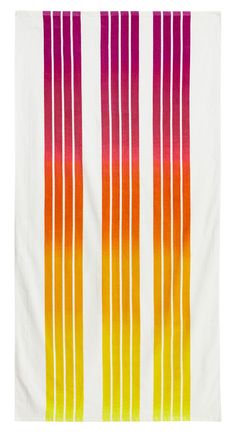 an orange, yellow and pink striped towel on a white tablecloth against a white background