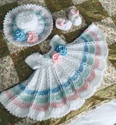 Hand crochet baby dress outfit, white with multi colors, comes with dress, hat and shoes. This one is ready to ship. Toddler Crochet Patterns, Baby Bonnet Crochet Pattern, Multi Color Crochet, Crochet Newborn Outfits, Baby Dress Clothes, Crochet Baby Costumes, Crochet Character Hats, Crochet Baby Girl Dress, Crochet Princess