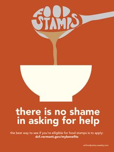 there is no shame in asking for help from food stampers on orange background with white bowl and spoon