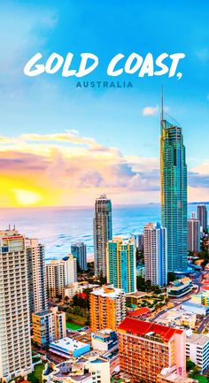 an aerial view of gold coast, australia with the ocean and buildings in the background