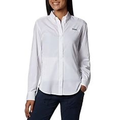 Nwt Columbia Women’s Pfg Tamiami Ii Long Sleeve Shirt White Ripstop Fabric, Roll Up Sleeves, Womens Long Sleeve Shirts, Columbia Sportswear, Sportswear Women, Fishing Shirts, Amazon Finds, Our Lady, White Top