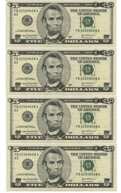 three bills with the faces of abraham lincoln, abraham lincoln and abraham lincoln on them