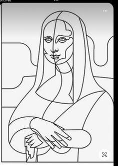 a black and white drawing of a woman with her hands folded over her chest, looking at the viewer