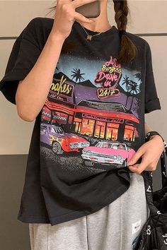 2023 Buy Motel Graphic Short Sleeve Tee under US$14 in Tops&Tees Online Store. Free Shipping with US$69+. Check reviews and buy it today. Style: Casual, Street Color: Black, Gray Fabric Content: Cotton Blend Fit Type: Loose fit Neckline: Crew Neck Sleeve Length: Short Sleeve #vintageoutfits #summeroutfits #casualoutfits #90sfashion #style #fashioninspo #ootd #outfits #grungeaesthetic #streetstyle #cuteoutfits #trendyoutfits American Casual Style, Charmed Tv, Black Tees, Travel Tees, American Casual, Style Box, Grunge Streetwear, Back To School Shopping, Gray Fabric