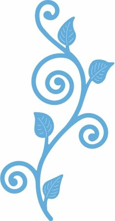 a blue flower with swirls and leaves on it