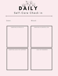 the daily self care checklist is shown in black and white, with flowers on it