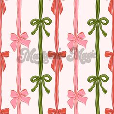 a pink and green striped background with bows