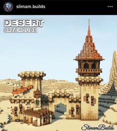 Minecraft Desert Lighthouse, Desert Gate Minecraft, Minecraft Savanna Village Ideas, Mesa Base Minecraft, Desert Build Minecraft, Minecraft Desert Temple Remodel, Minecraft Desert Decoration