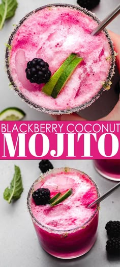 Coconut Summer Drinks, Food And Drink Dinner, Mojito Recipes, Coconut Cocktail Recipes, Coconut Cocktails, Coconut Mojito Recipe, Specialty Cocktails, Mixed Drink Recipes, Blackberry Mojito Recipe